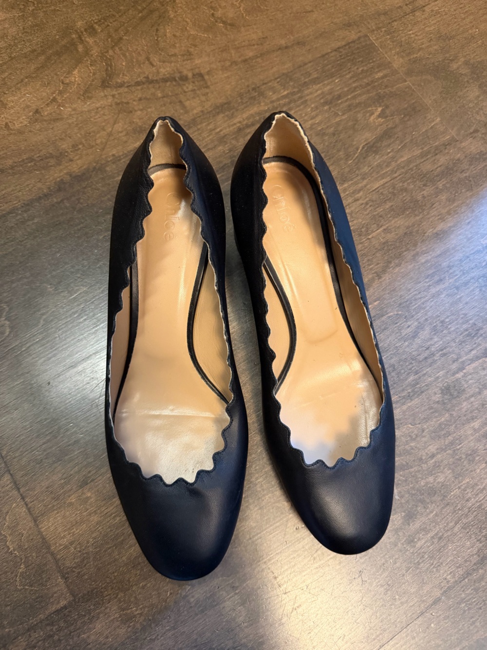 Chloe Black Scalloped Leather Ballet Flats